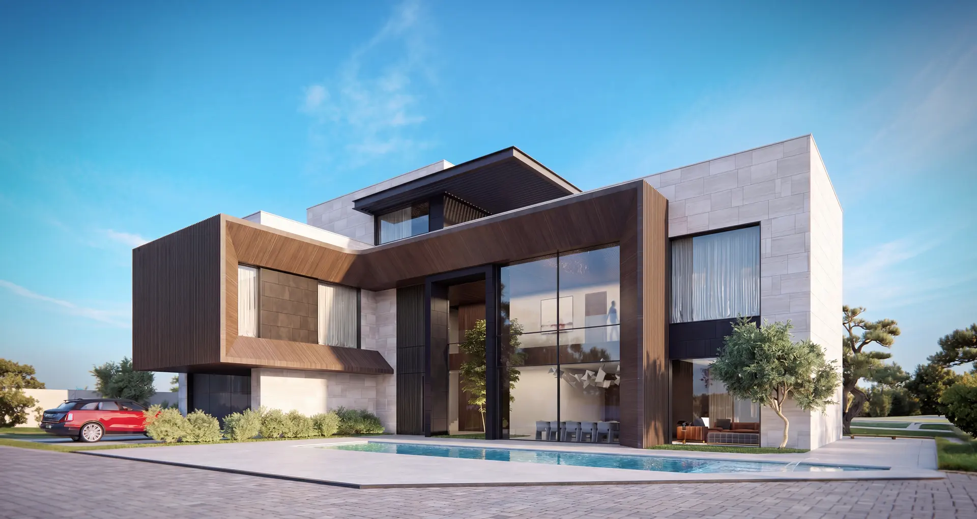 Haia Villa exterior with private pool – luxury villa for sale Pearl Jumeirah Island Dubai by Atara Development
