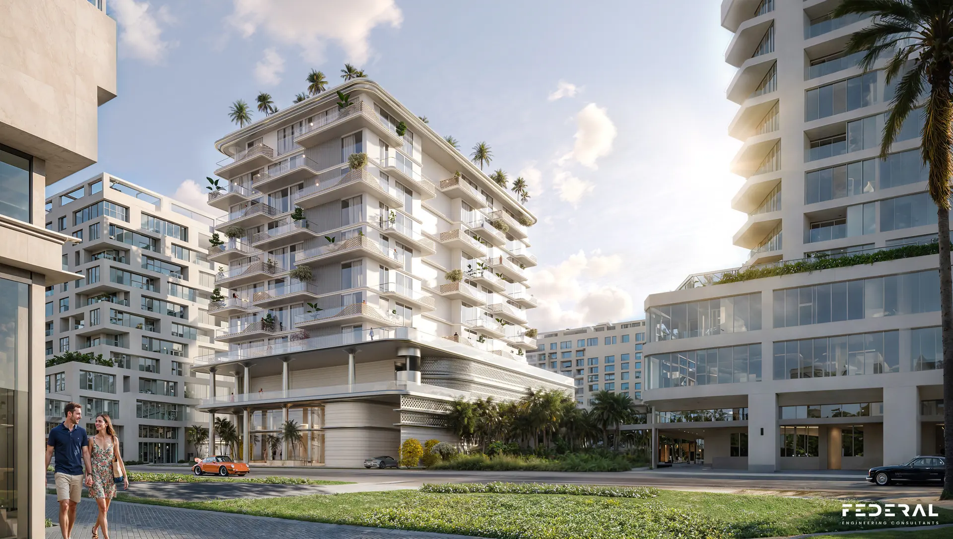 Velora Residence facade with planted balconies on Dubai Islands